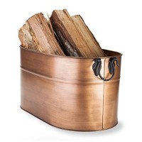 Plow & Hearth Galvanized Steel Firewood Bucket with Wrought Iron Handles 2  1.75" L x 12.75" W x 11.5" H  Antique Copper - B005EZZYZC